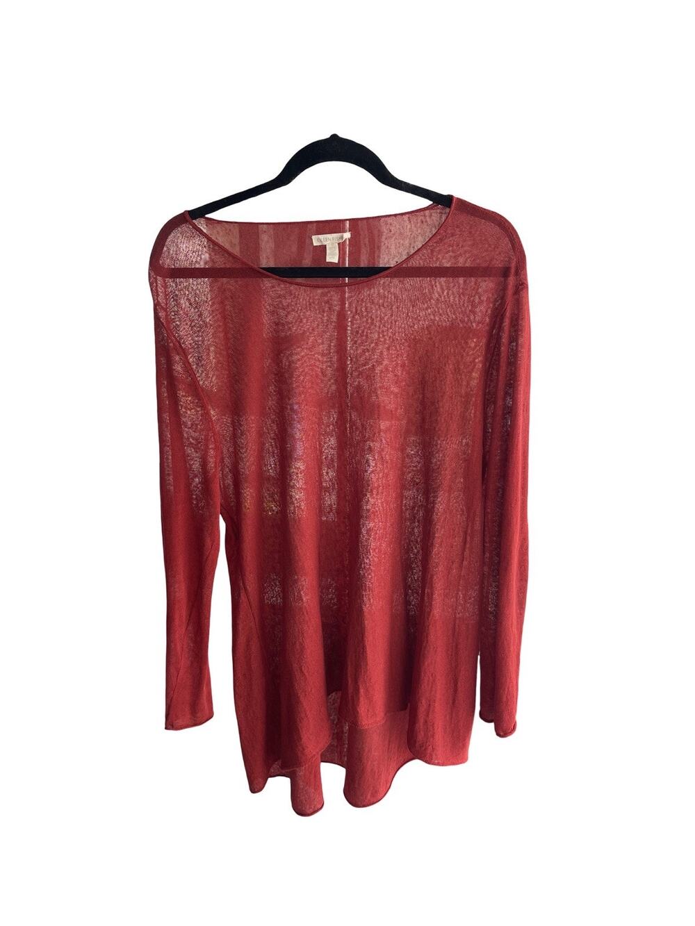 Eileen Fisher Womens Coral Red Linen Blend Boatneck Sweater Size L Lightweight